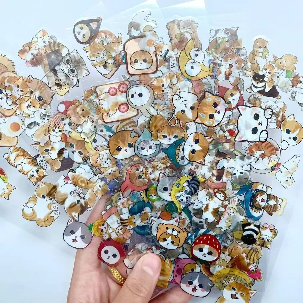 10 Folhas de Adesivos PET com Padrão de Gato, Adesivos Decorativos Transparentes para Decoração de Diários e Artesanato DIY, Adesivos de Memória Dourada
