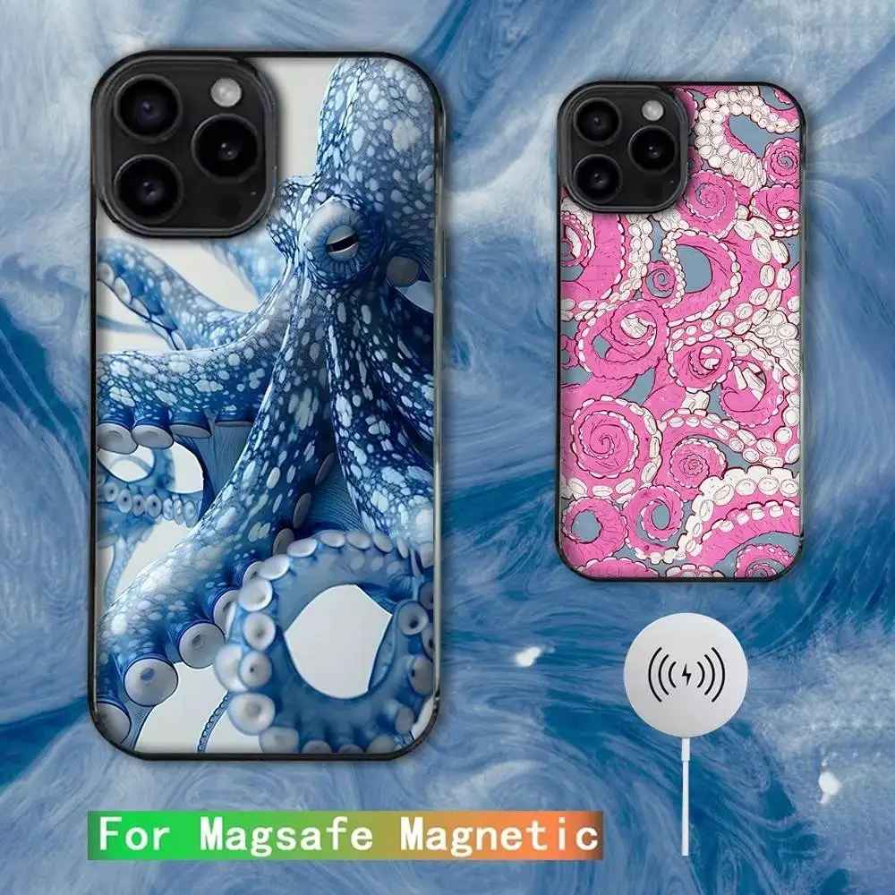 

Marine Life Octopus Phone Case For iPhone 17,16,15,14,13,12,11,Pro,Max,Plus,Mini,SE4,E Magnetic Magsafe Wireless Charging