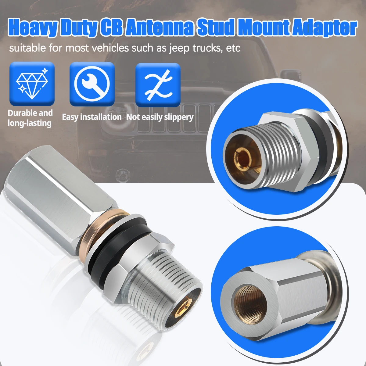 Heavy Duty CB Antenna Stud Mount Adapter with SO-239 connector For Installing 3/8 x 24 Threaded CB Ham Radio Antenna