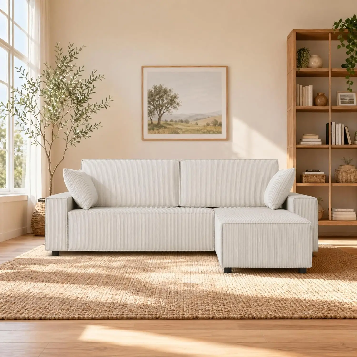 

96' L-Shaped Sleeper Sofa with Chaise, Premium Corduroy, 1200 lbs Capacity, Modern Living Room Couch