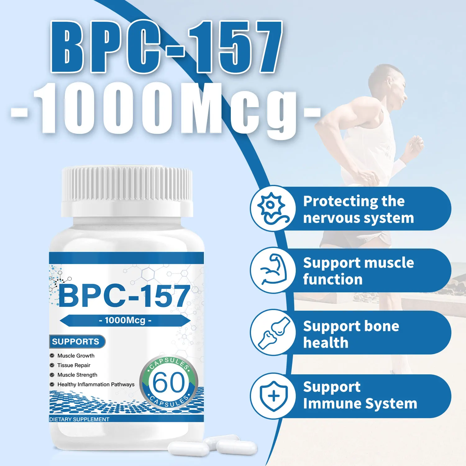 BPC 157 Peptide Capsules - New Protective Compound 157, BPC-157 Pro 1000mcg for Faster Recovery and Gut Healing, Gluten Free