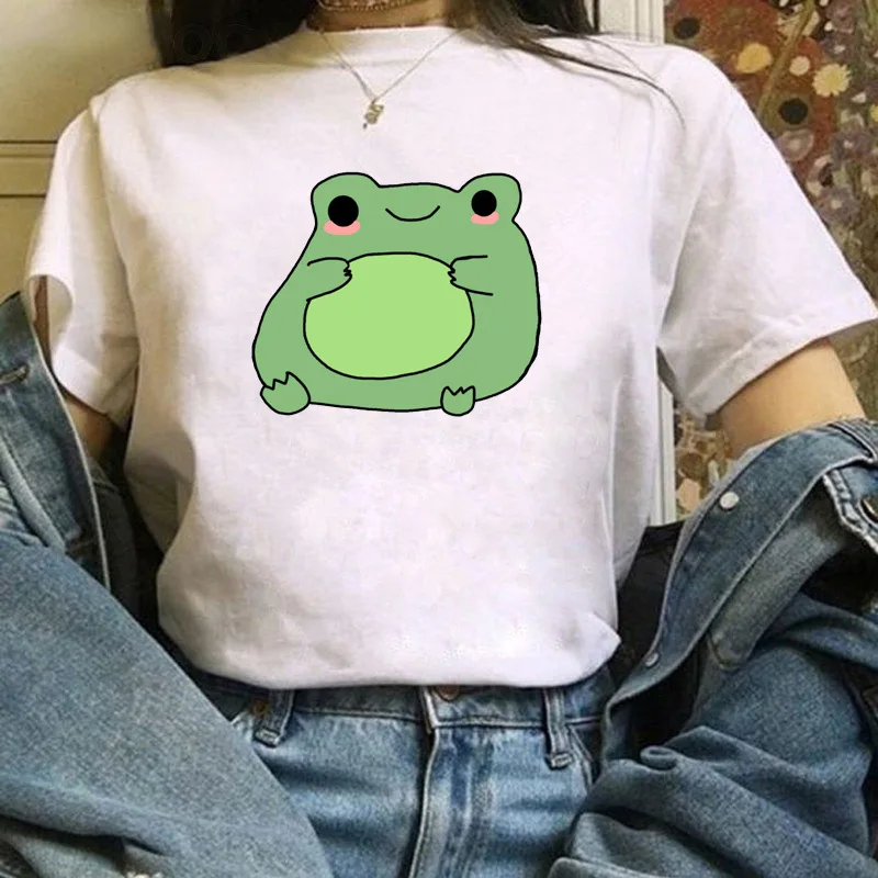 Summer Breathable Cute Little Frog Animation Print T-shirt Women's Trendy Short-Sleeved Skateboard Summer polyester fabric
