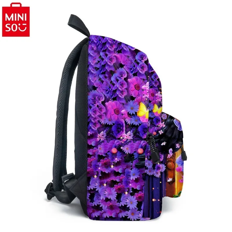 MINISO Disney Princess Sweet Print 3D Large Capacity Backpack Student Cute Cartoon with Pen Bag Multi functional Backpack