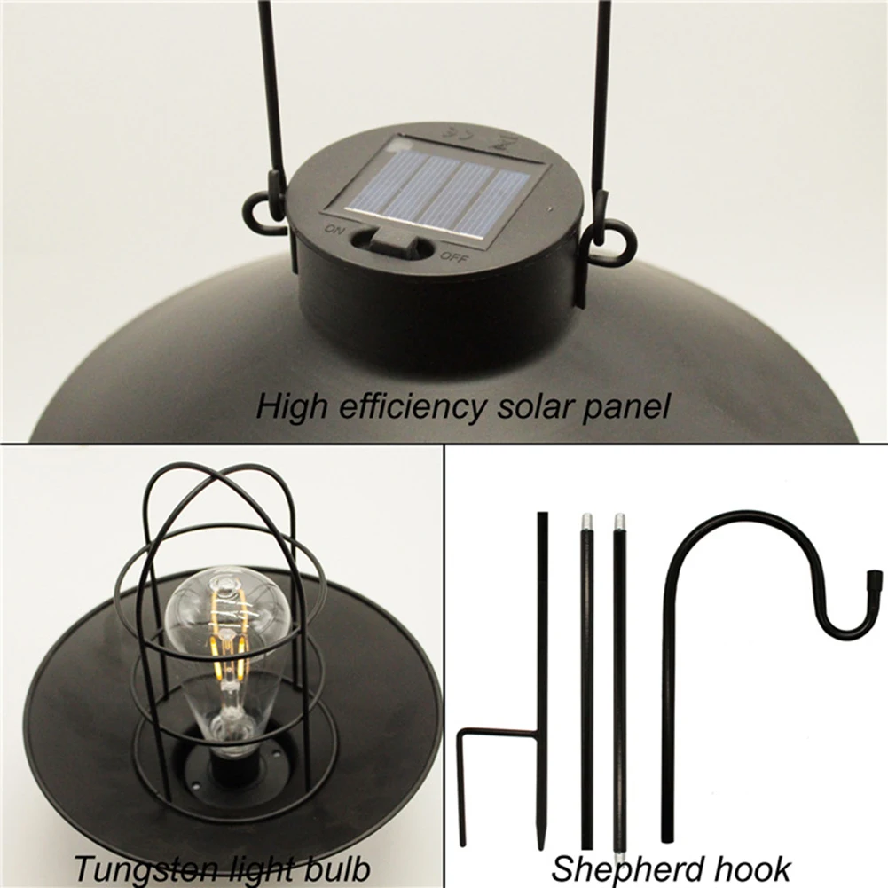 Retro Hanging Solar Lamp Outdoor Waterproof Tungsten Bulb Decorative Light For Garden Patio Yard Decor