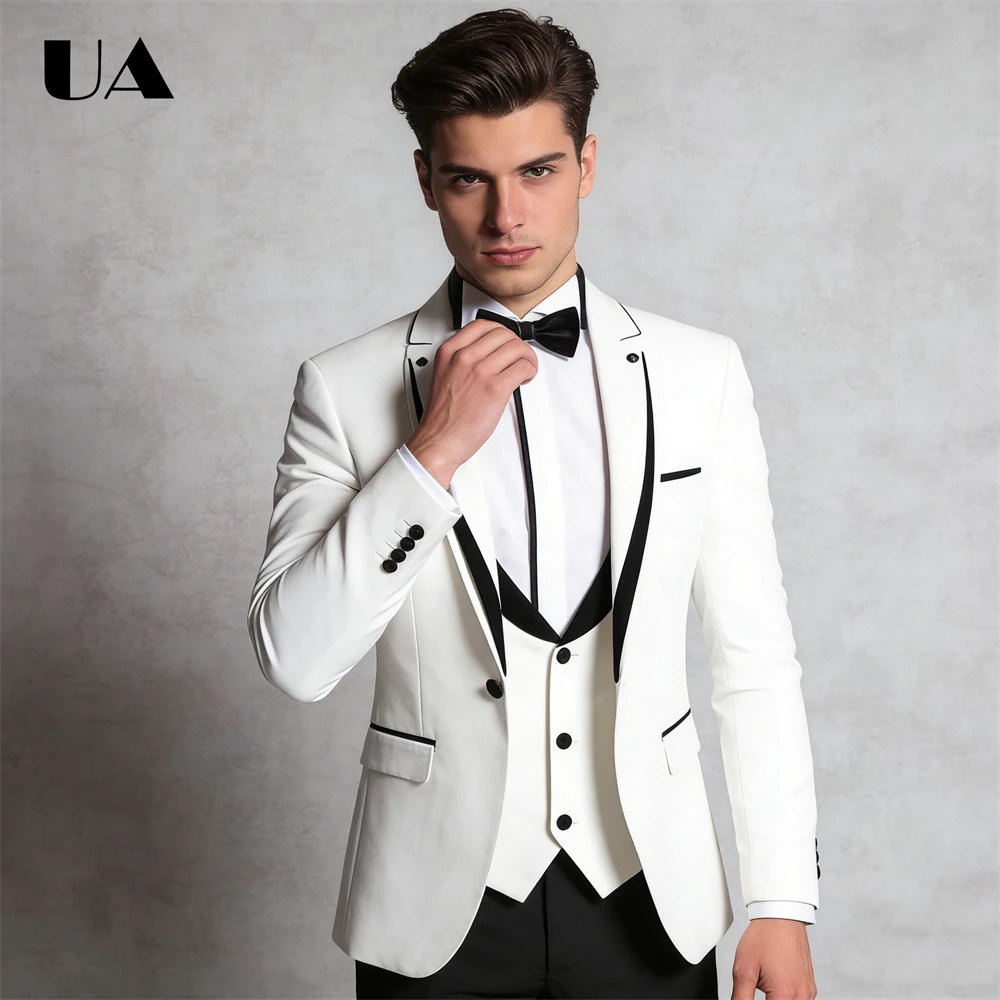 

Groom Suit Set for Wedding One Button Sim Fitted 3-Piece Suit Set Mens Formal Prom Suit Attire (Jacket Vest Pants) Tuxedo