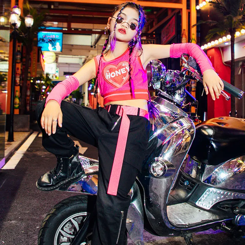 

Street Wear Teenage Girls Clothing Hip Hop Clothes Dancer Outfit Stage Costume Festival Clothing Crop Tops Cargo Pants DL9678