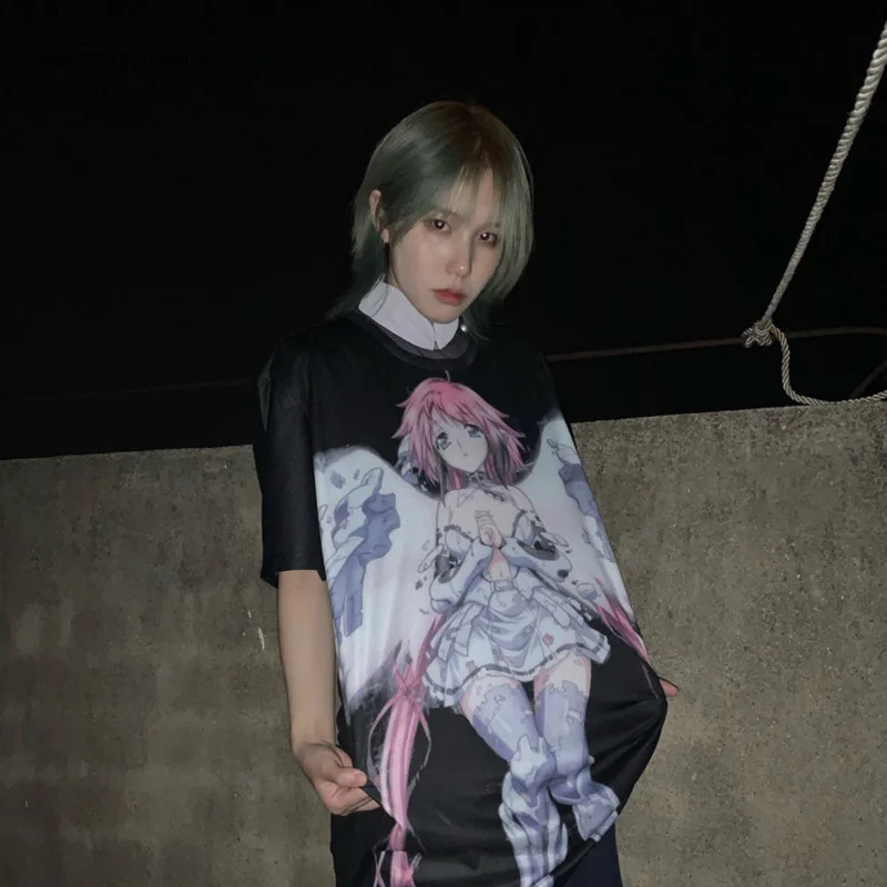 New Anime Cartoon Summer Short Sleeve T-shirt Couples Loose Tees Gothic Clothes Streetwear Tops Women Men Harajuku Tee Shirt