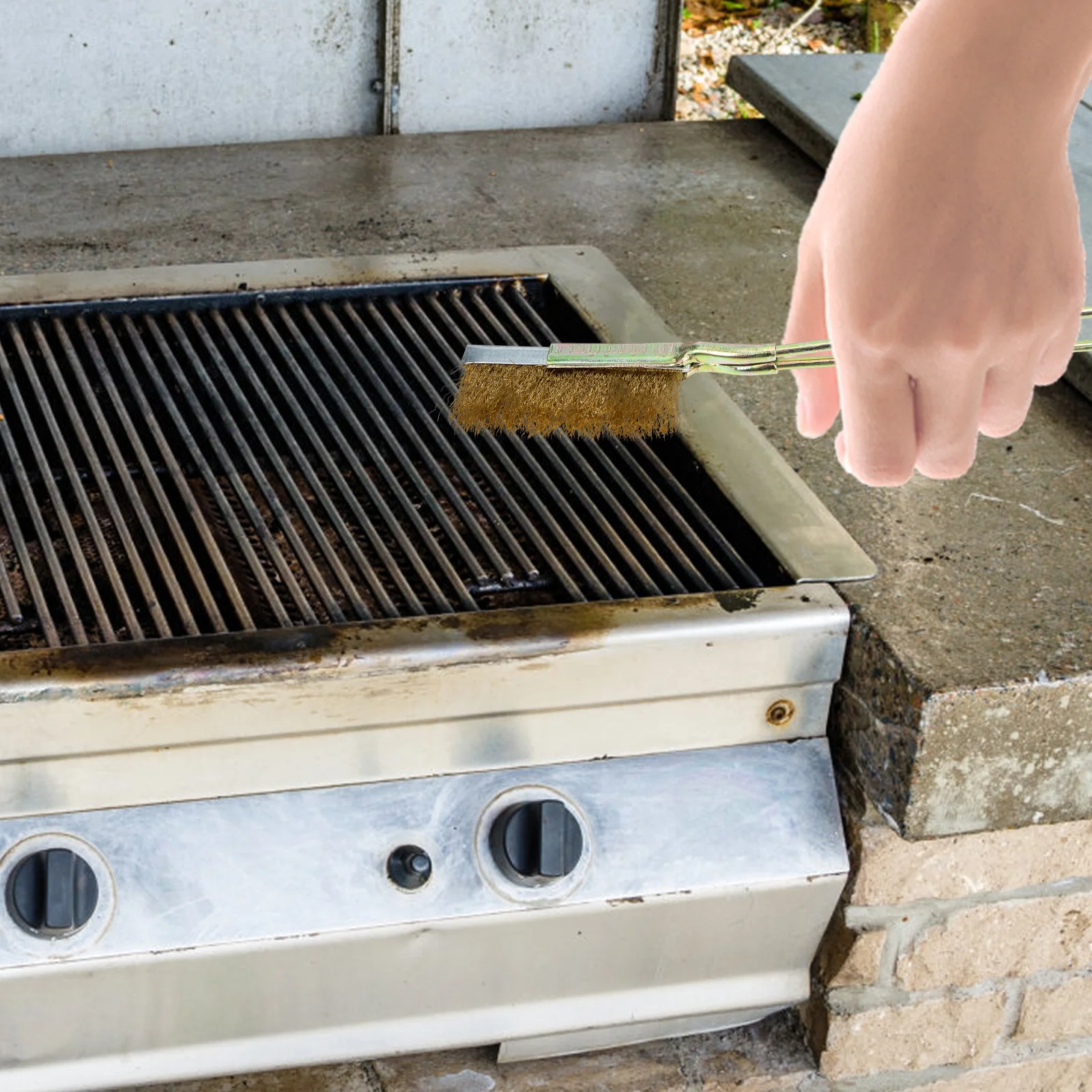 

2Pcs Copper Wire Brush Ergonomic Handle Rust Cleaning Bbq Grill Supplies Copper Wire Scratch Barbecue Grill Cleaning Brush