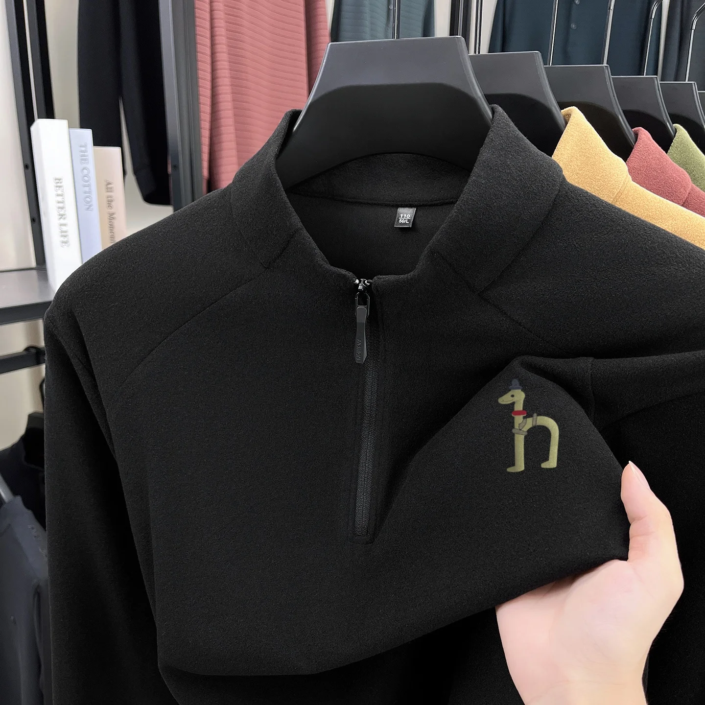 Designer Trend Men's Half Zip Mock Neck T-Shirt Autumn Warm Easy Care Solid Color Long Sleeved Tops Casual Versatile Men's Wear
