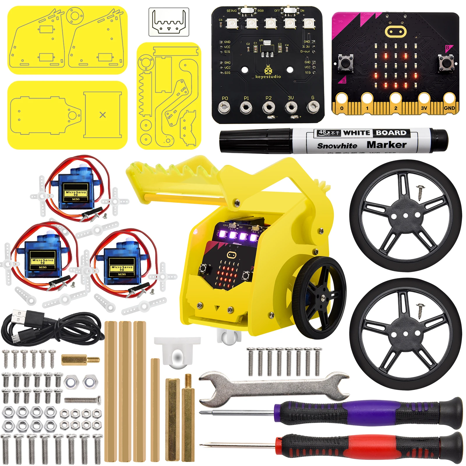 Keyestudio Micro:Bit V2 DeskBit Kleiner Roboterwagen für Microbit-Roboter STEM-Programmier-Kit Makecode Grafische Programmierung