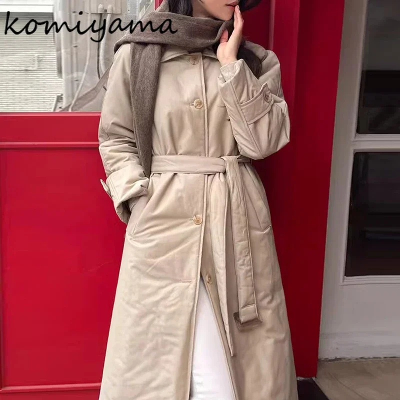 Bandage Tunic Abrigos Invierno Vintage Classic 2025 Woman Outerwears Winter Jacket Single Breasted Parkas Korean Coats