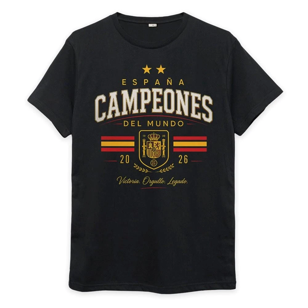 2026 Spain World Champion Two Stars Graphics Unisex Tshirt, Men Women Cotton Fashion Football Champion Commemorate Shirt