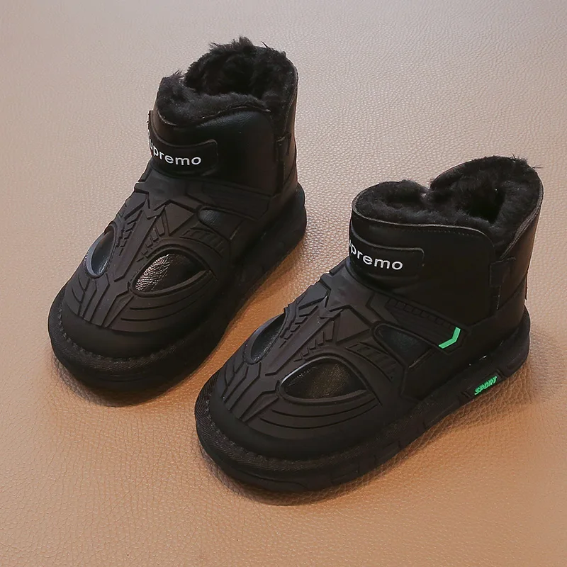 

Kids' Winter Snow Boots: Boys Anti-Slip Black Leather & Girls Warm Big Cotton Padded Shoes