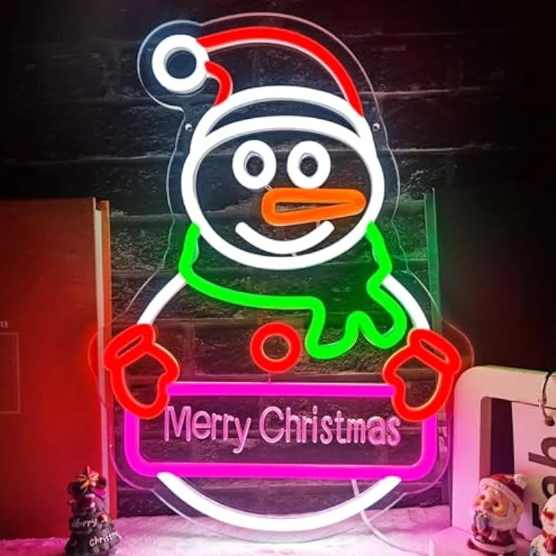 

Christmas Snowman Neon Sign Dimmable Christmas USB Powered Home Wall Decoration Glowing for Bedroom Children Gift Living Room Wi