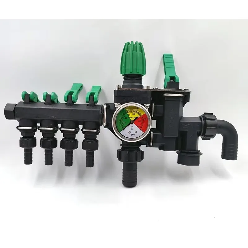 Modification of the controller for agricultural tool sprayer to add a 4-way water distribution valve and a water control device.