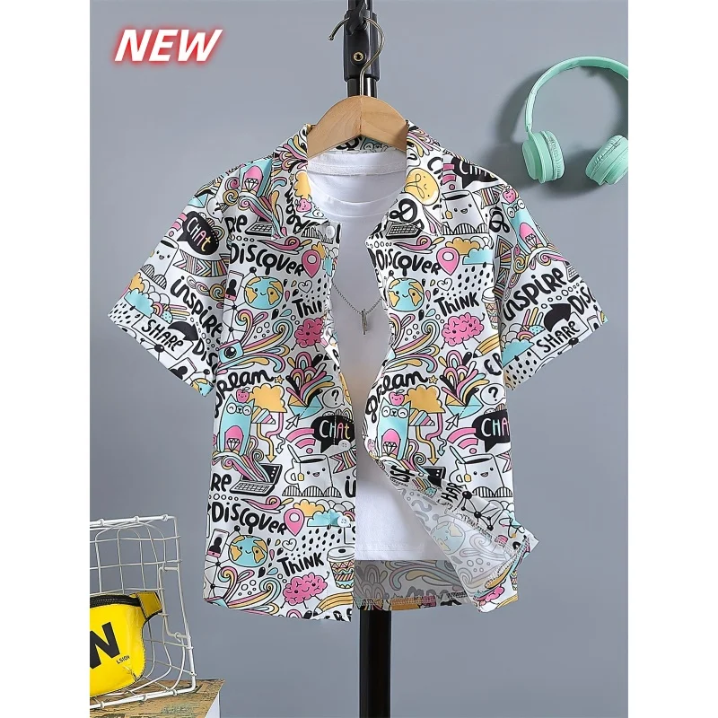 

Car Halloween Pattern Hawaiian Shirt For Men Cat Cartoon 3D Printed Aloha Shirts Summer Casual Short Sleeve Blouse Lapel Tops