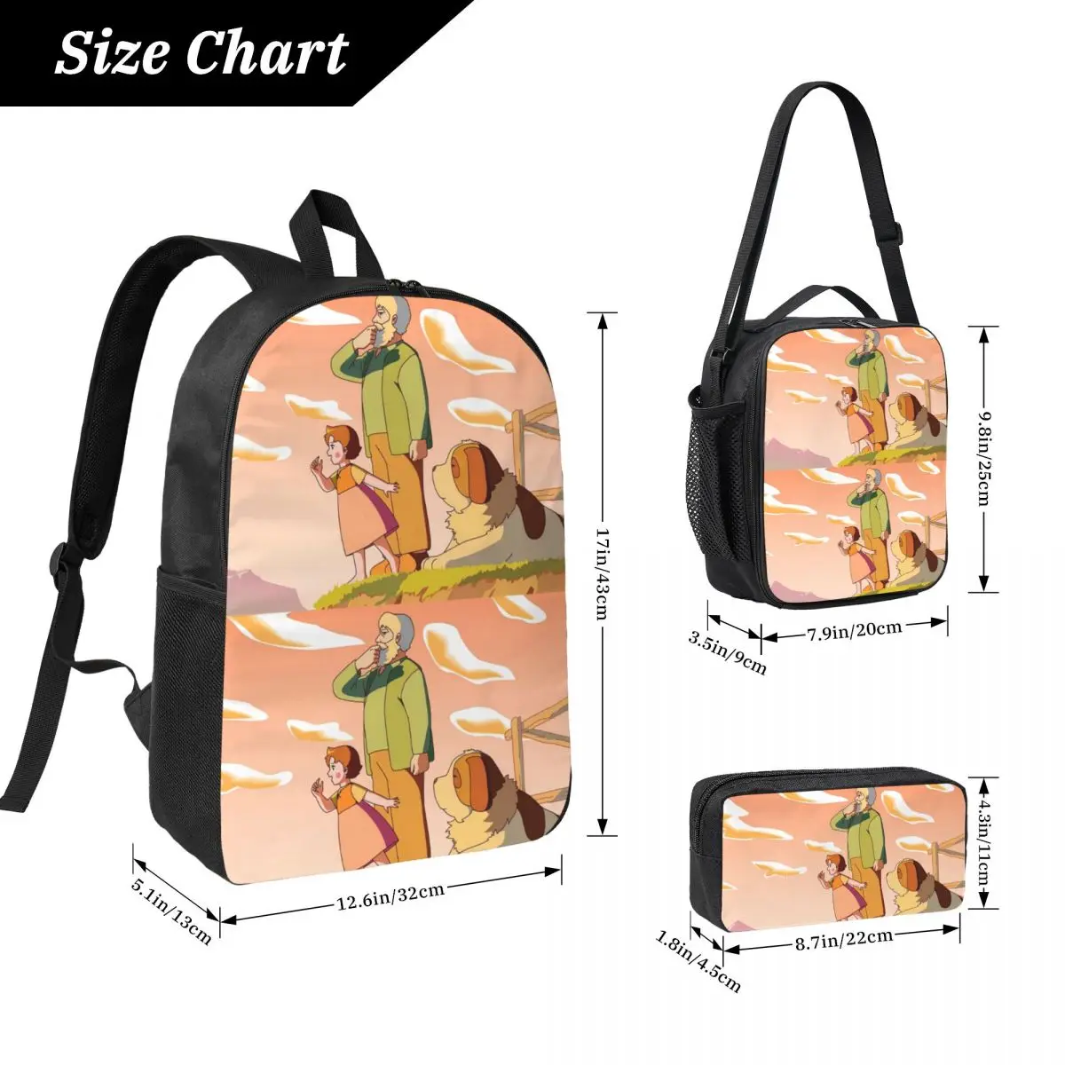 Heidi Backpack Student Boys Girls BookBag School Bag Computer Shoulder Bags 3ps Insulated Lunch Bag Pencil Case