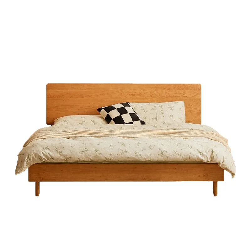 

Solid wood bed Modern simple master bedroom Japanese-style adjustable bedside cherry wood short bed Nordic double bed furniture