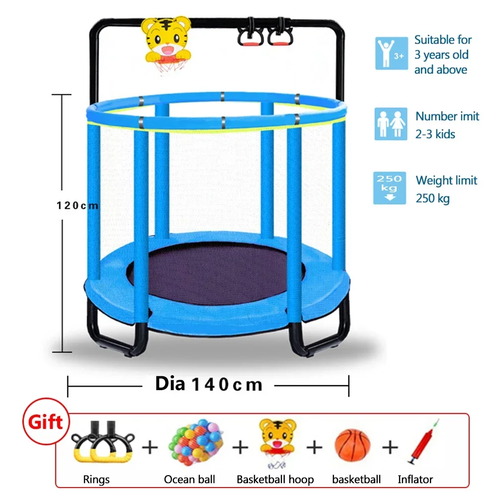 Indoor Diameter 1.4m Trampoline with Guard Net for Kids Trampolines Jump Bed Children Fitness Exercise Family Toys Birthday Gift