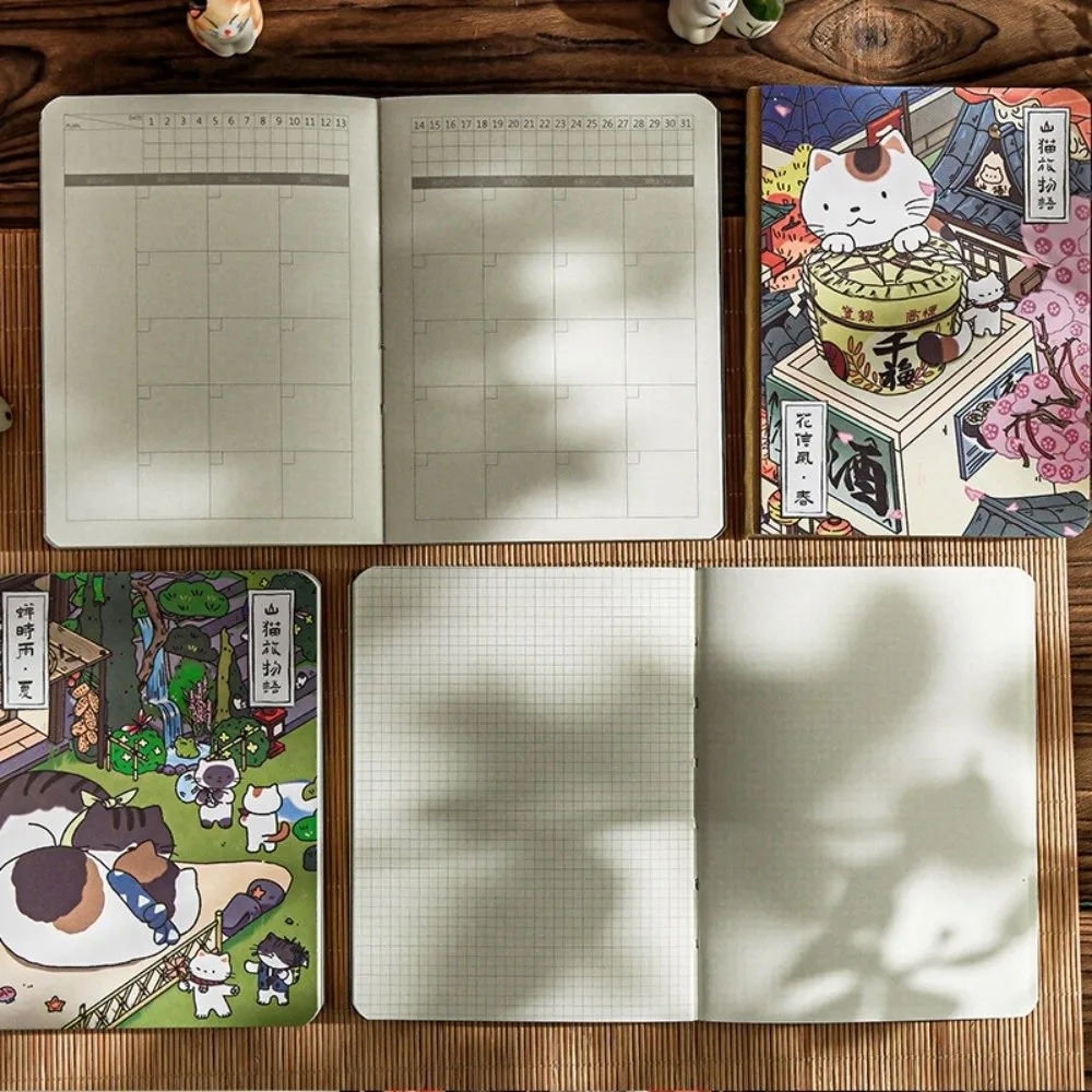 

Карманный блокнот на тему кавайного кота с мультяшной иллюстрацией, планировщик в японском стиле, портативный дневник для заметок, студенческое использование