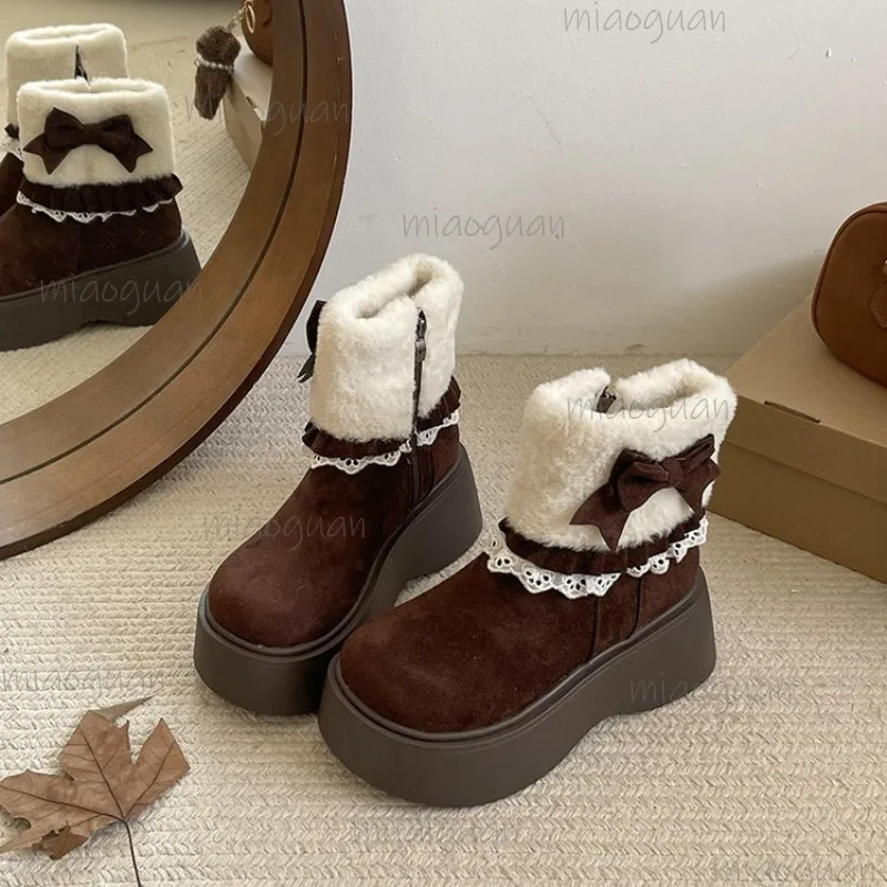 

Warm Fur Lining Women's Snow Boots Comfortable Height Increasing Cotton Shoes Winter Women's Slip on Chunky Modern Short Booties