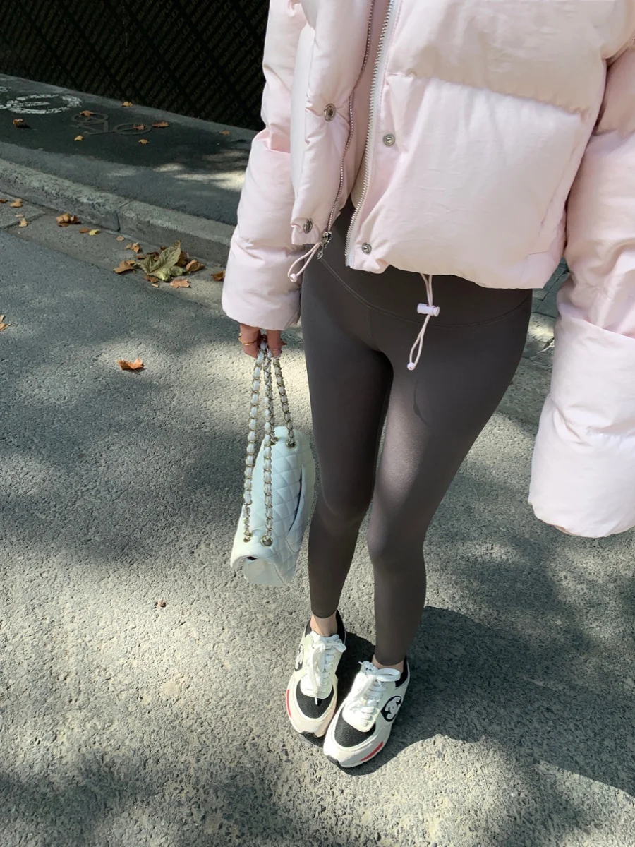 

Женские эластичные брюки из овчины на подкладке, узкие леггинсы для йоги, весенне-осенняя повседневная одежда, длинный нейлон, спандекс