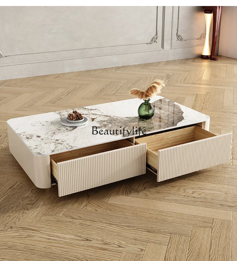 

yj7 Italian Style Light Luxury Small Apartment Economical Simple Design Rectangular Rock Board Coffee Table
