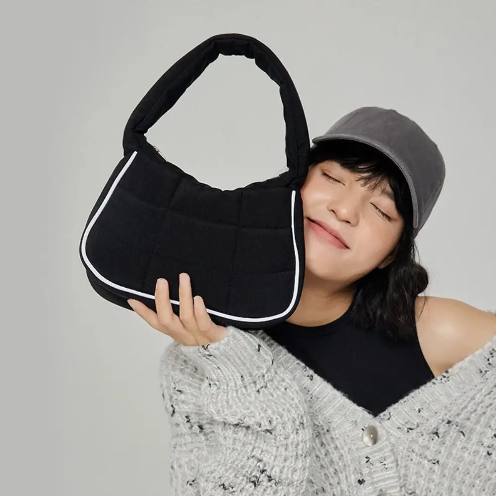 

Large Capacity Nylon Handbag Puffer Texture Quilted Pattern Waterproof Bag Underarm Design Adjustable Strap Adjustable Strap Bag