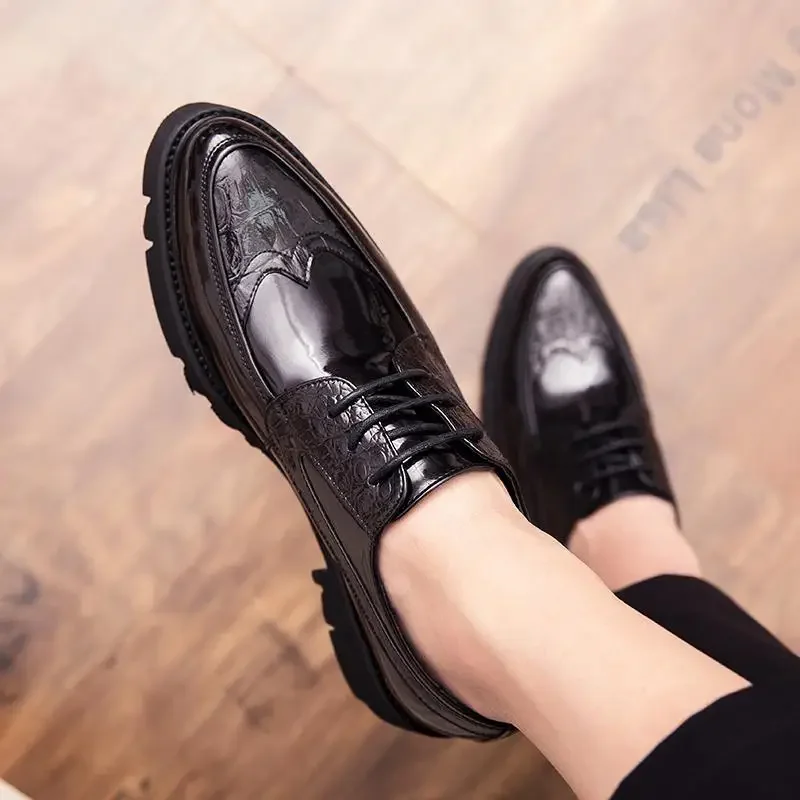 Men's Classic Retro Derby Shoes Square Toe Leather Flats Suitable for Office Wedding Outdoor