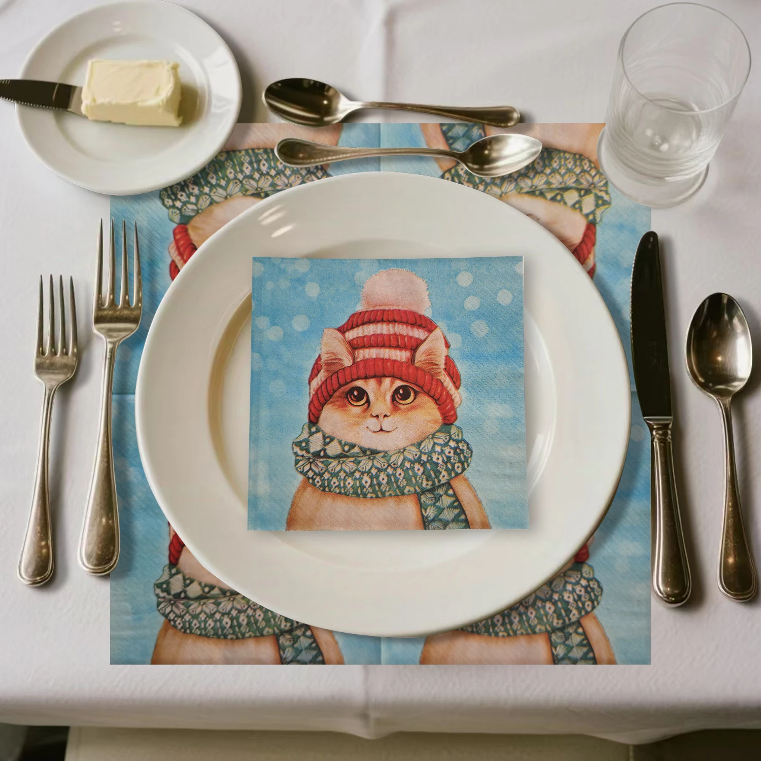 20 قطعة لطيف عيد الميلاد القط المطبوعة المناديل الورقية المتاح 3رقائق 33x33 سنتيمتر-المناديل القابل للتصرف الشتاء الأحداث الأطراف الجدول إعدادات