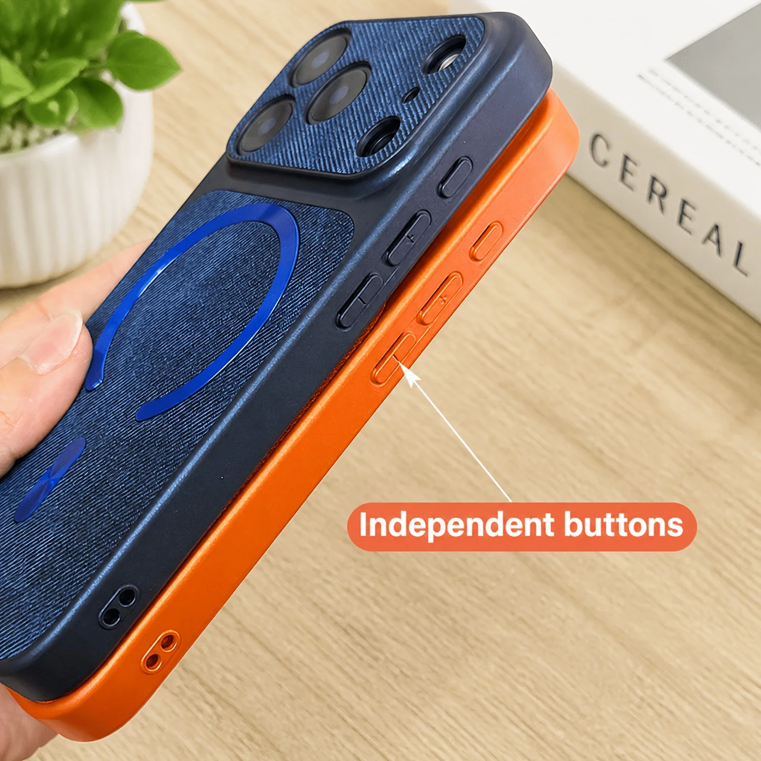 Luxury Orange Fabric Magnetic Phone Case For iPhone 17 Air 16 15 14 13 Pro Max Shockproof Protective Cover With Hand Lanyard