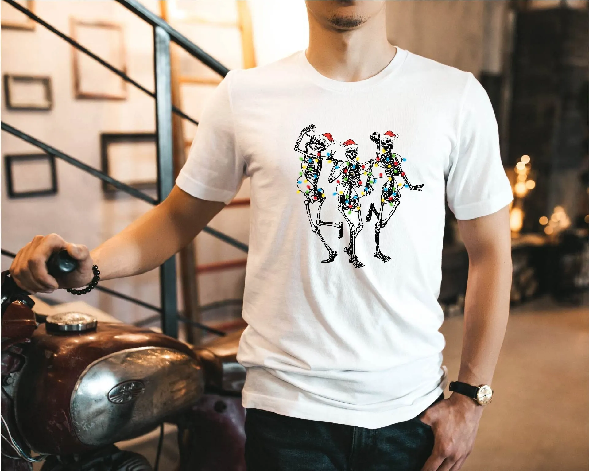 Christmas Dancing Skeletons T shirt Apparel Lights Skeleton Funny Spirit