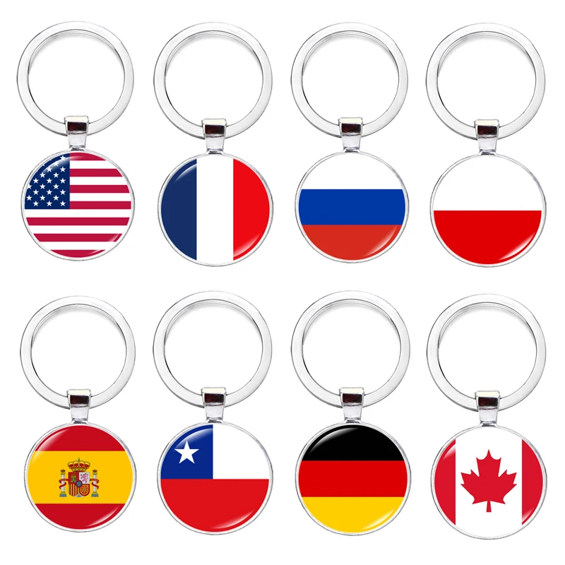 2024 National Flag Keychain France USA Canada Korea Russia Spain UK Ukraine Portugal Netherlands Poland Chile Glass Keyring Gift