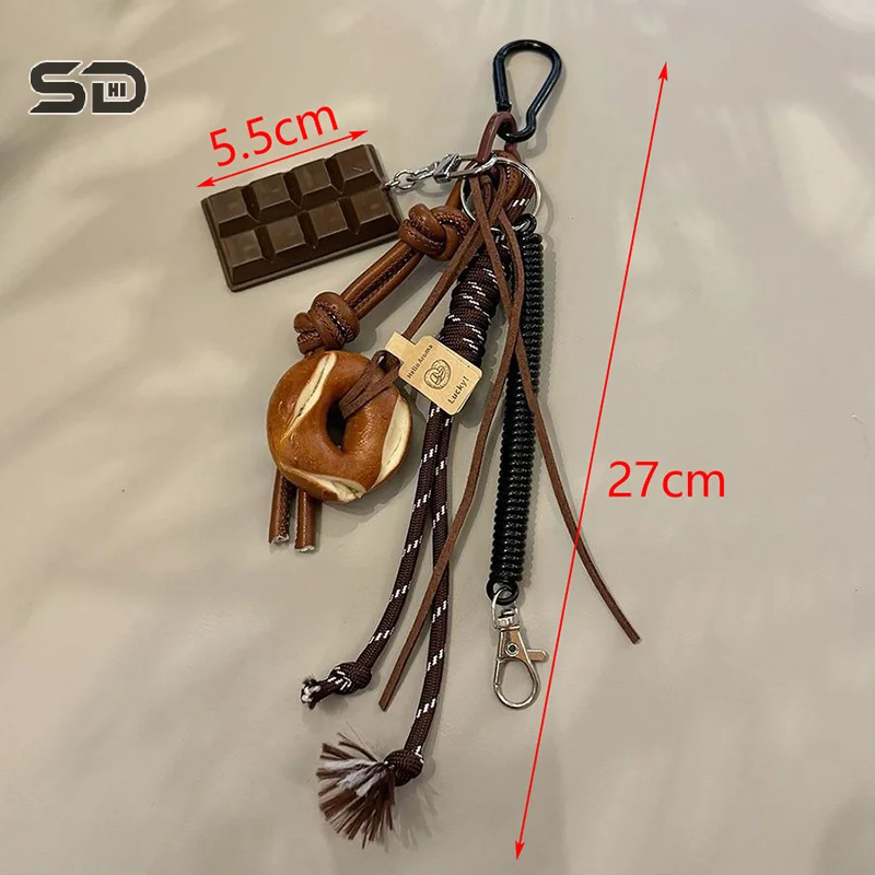 Alkaline Bread Pendant Climbing Rope Keychain Nylon Braided Rope Bag Pendants Breads Chocolate DIY Backpack Decoration