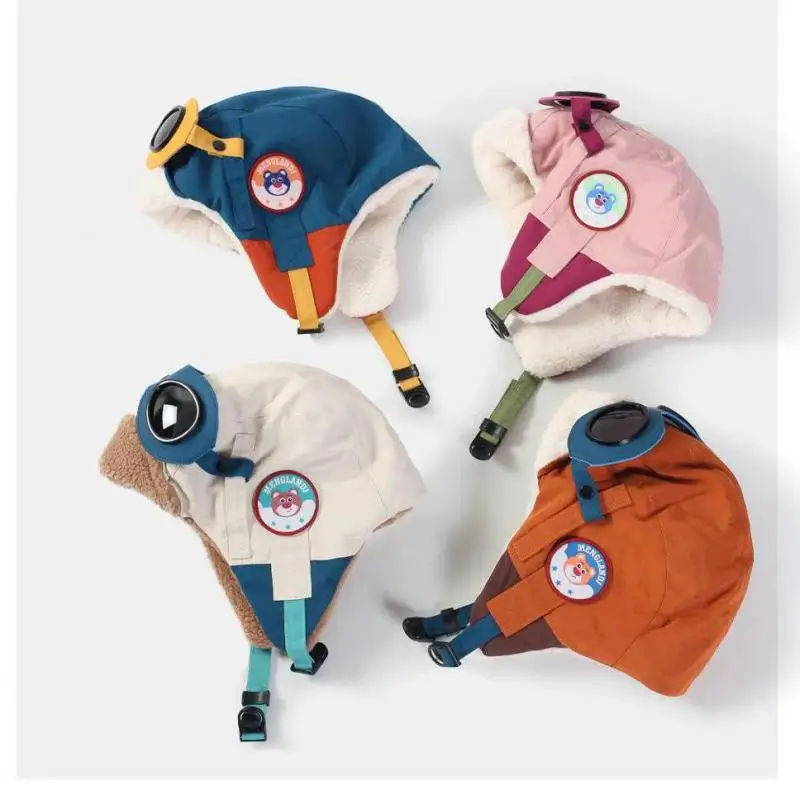 Bomber Hats For Girls Boys Unisex Earflap Hat Cold proof Aviator Glasses Winter Beanies Velvet Keep Warm Skiing Cap Outdoor New