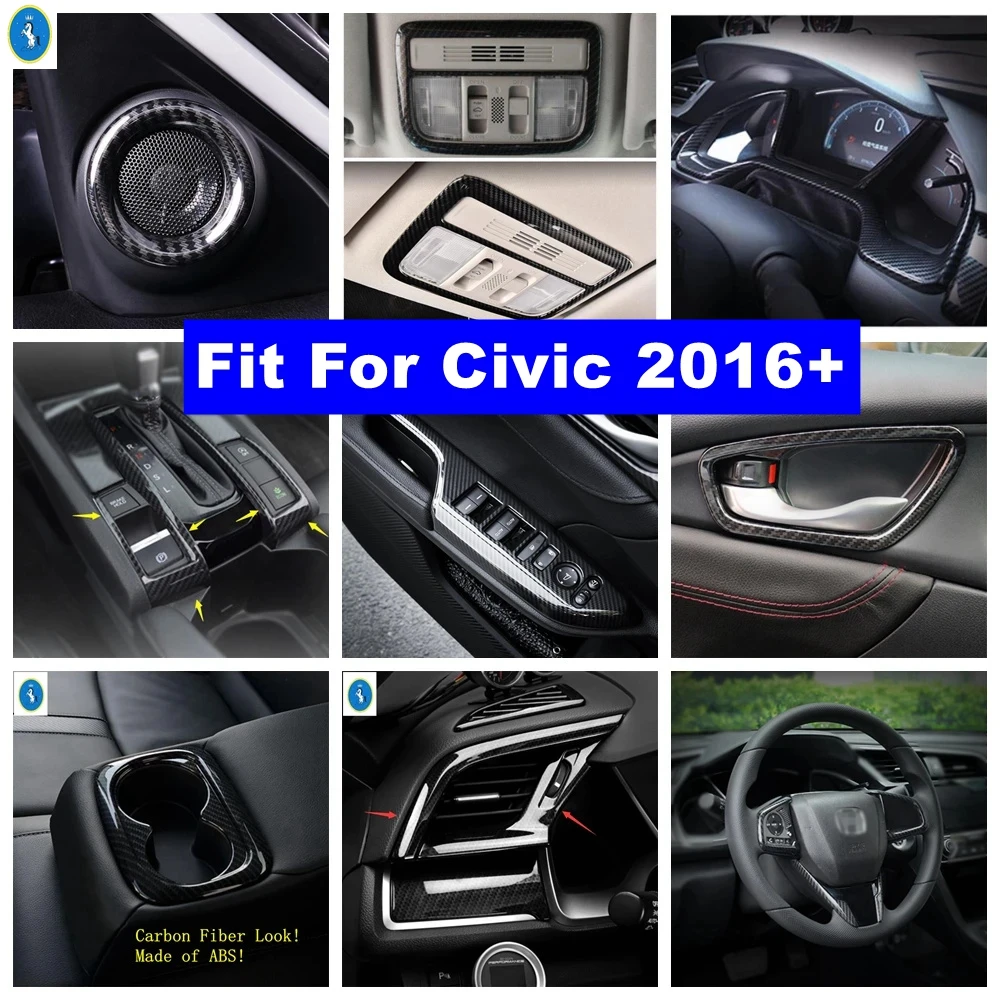 

Car Carbon Fiber Pillar A Speaker / Steering Wheel / Window Lift Frame Cover Trim For Civic 2016 - 2020 ABS Interior Accessories