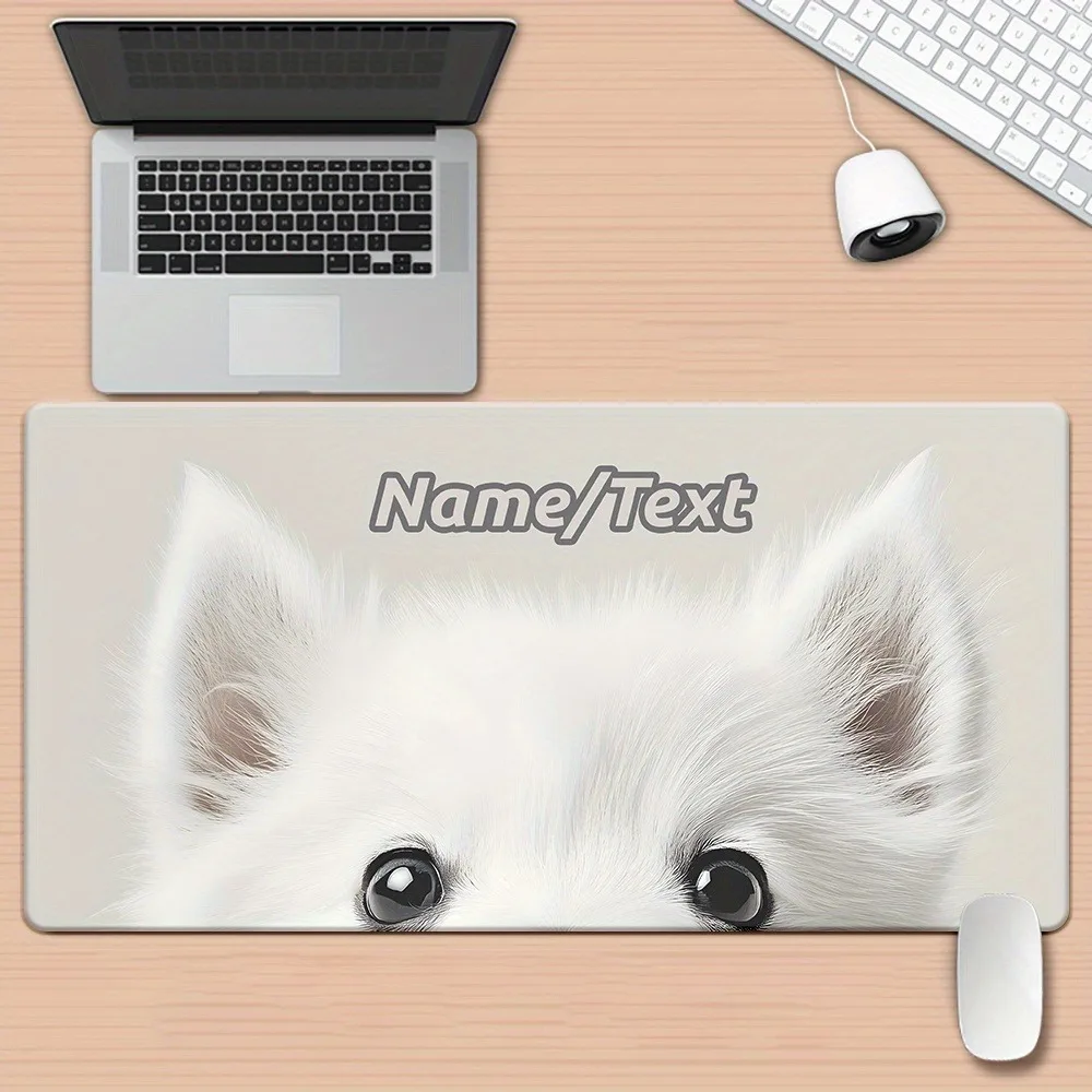 [2D Flat] 1pc Custom Personalized Peeking White Samoyed Puppy Mouse Pad Custom Name Text Multi Sizes Gaming Mouse Pad