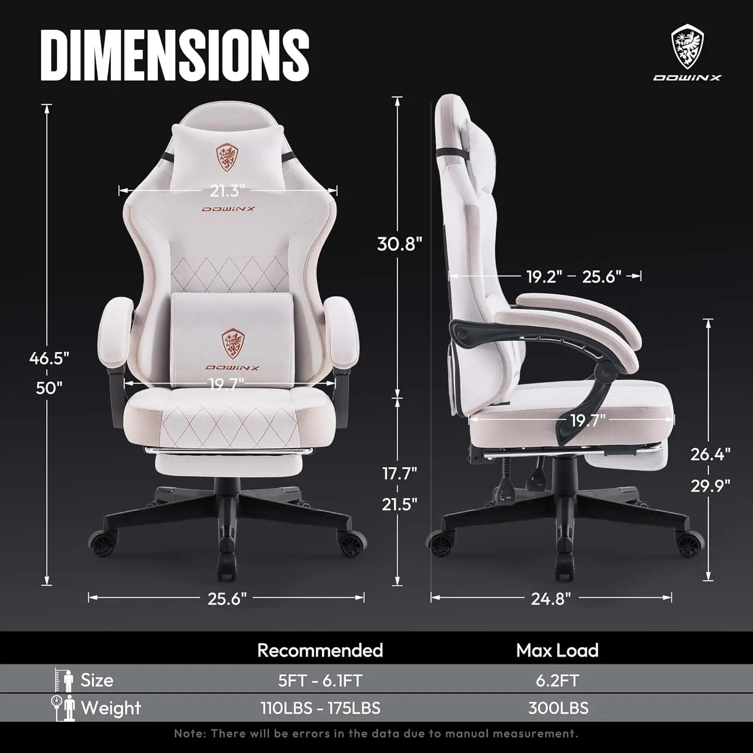 Dowinx Gaming Chair Fabric with Pocket Spring Cushion, High Back Ergonomic Computer Chair with Footrest for Adults, Massage Lumb