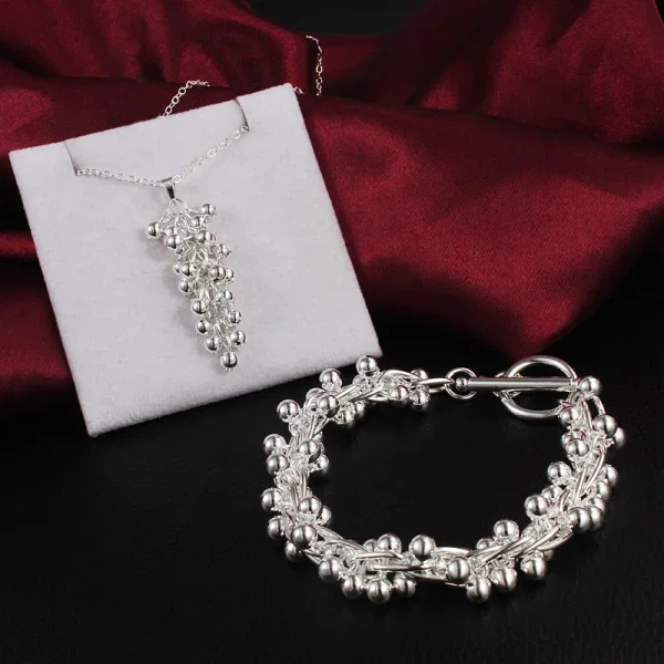 925 Sterling Silver custom Grape beads pendant necklaces bracelet Jewelry set for women fashion wedding accessories party gifts