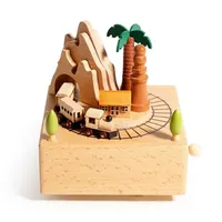 Promotion! Wood Cat Wind Up Music Box, Rotating Mechanism Movement Musical For Birthday Gifts