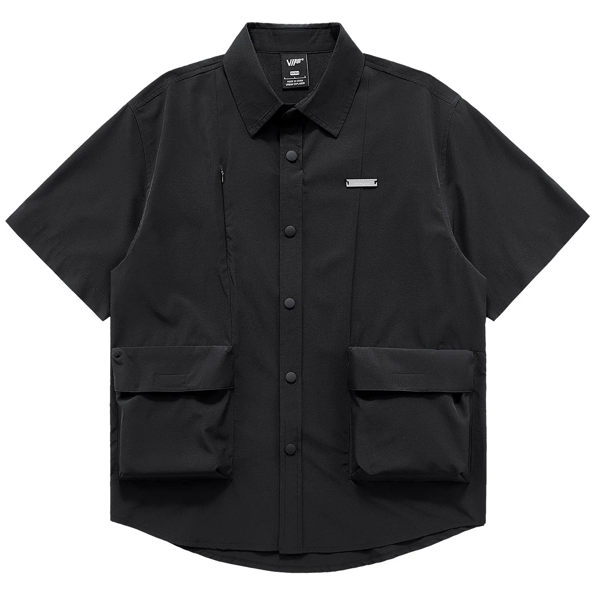 

VIP Black Short Sleeve Men's Shirt Summer Thin Ice Silk Drapey Functional Multi-Pocket High-End Feeling Trendy Top