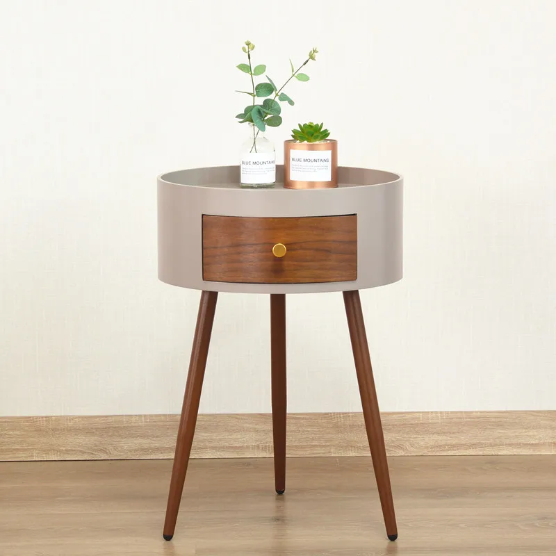 Nordic Style Three Legs Bedside Table Bedroom Wooden Nightstand Light Luxury Simple Small Round Table Desk Lockers Coffee Table