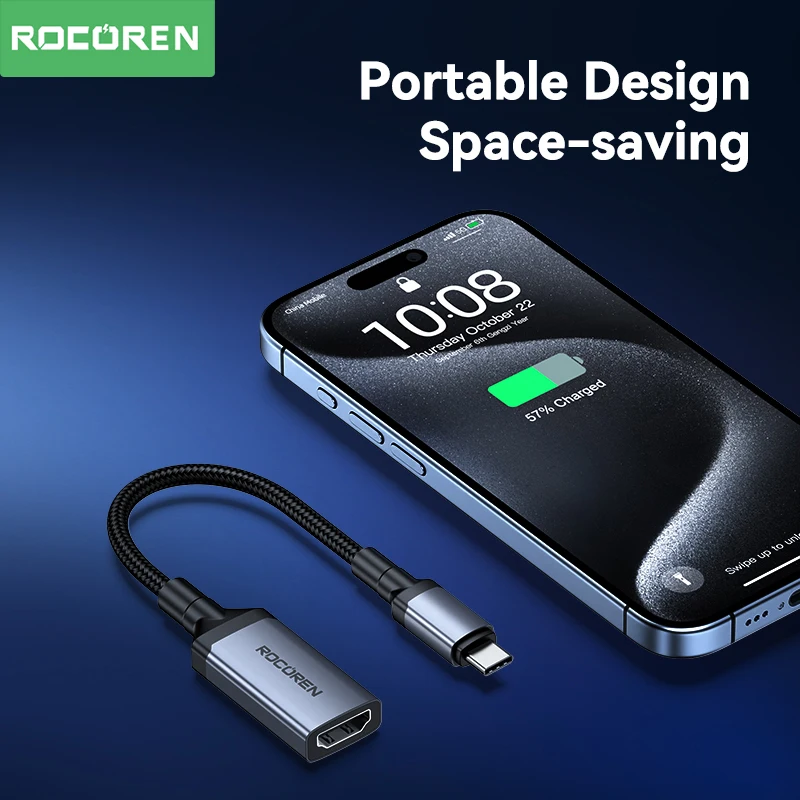 Rocoren Type-C to HDMI-Compatible Male TO Female Adapter 4K@30Hz Cable For Samsung iPhone 17 Projectors Laptop Tablet TV MacBook