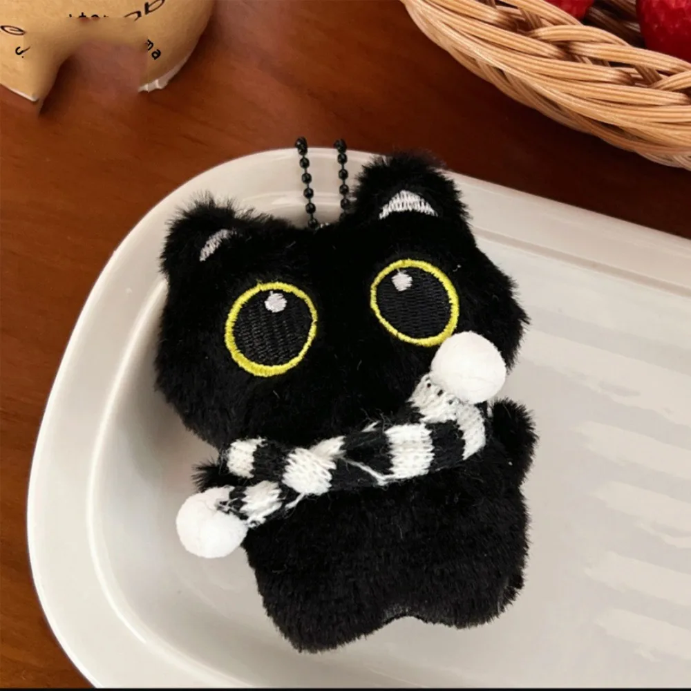 

Soft Squeak Scarf Black Cat Pendant Cartoon Chirping Squeeze Plush Keychain Toys Keyring Plush Stuffed Toys Hanging Accessory
