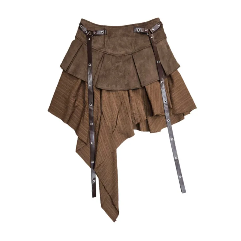 HKSH ربيع وصيف جديد المرأة تنورة الدنيم المرقعة مطوي كتلة اللون غير المتماثلة ألف خط الرجعية أنيقة شيك التنانير القصيرة HK17048 #3