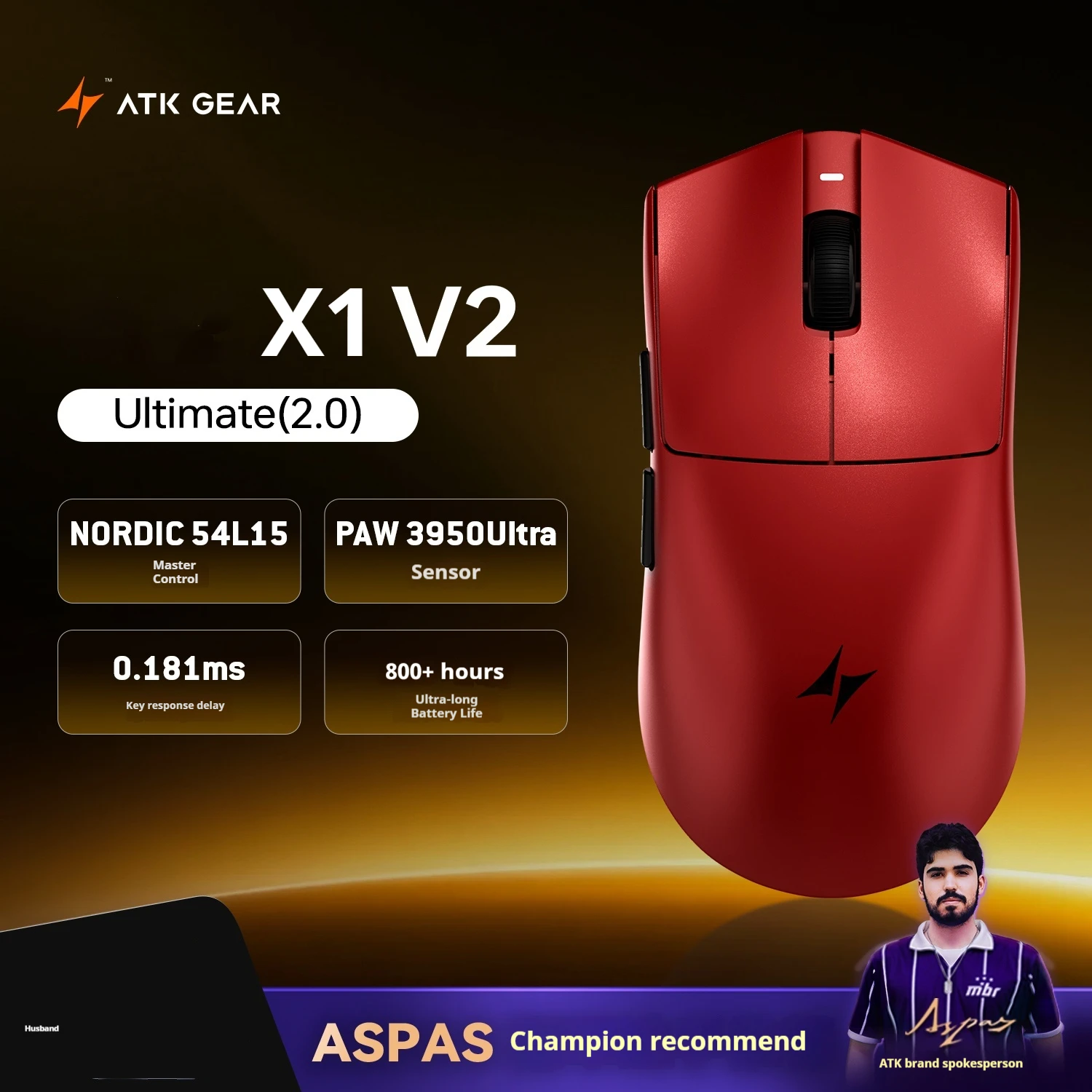 Atk x1 v2 ultimate2.0 mouse sem fio paw3950utrla 750ips 0.163ms