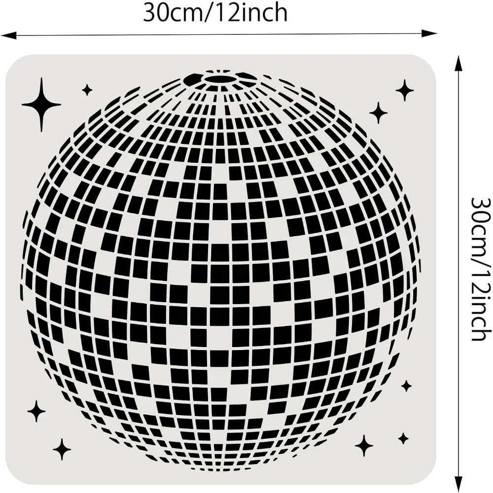 Disco Ball Stencil 12x12inch Dancing Party Shiny Ball PET Painting Templates Drawing Stencils for Wall Art