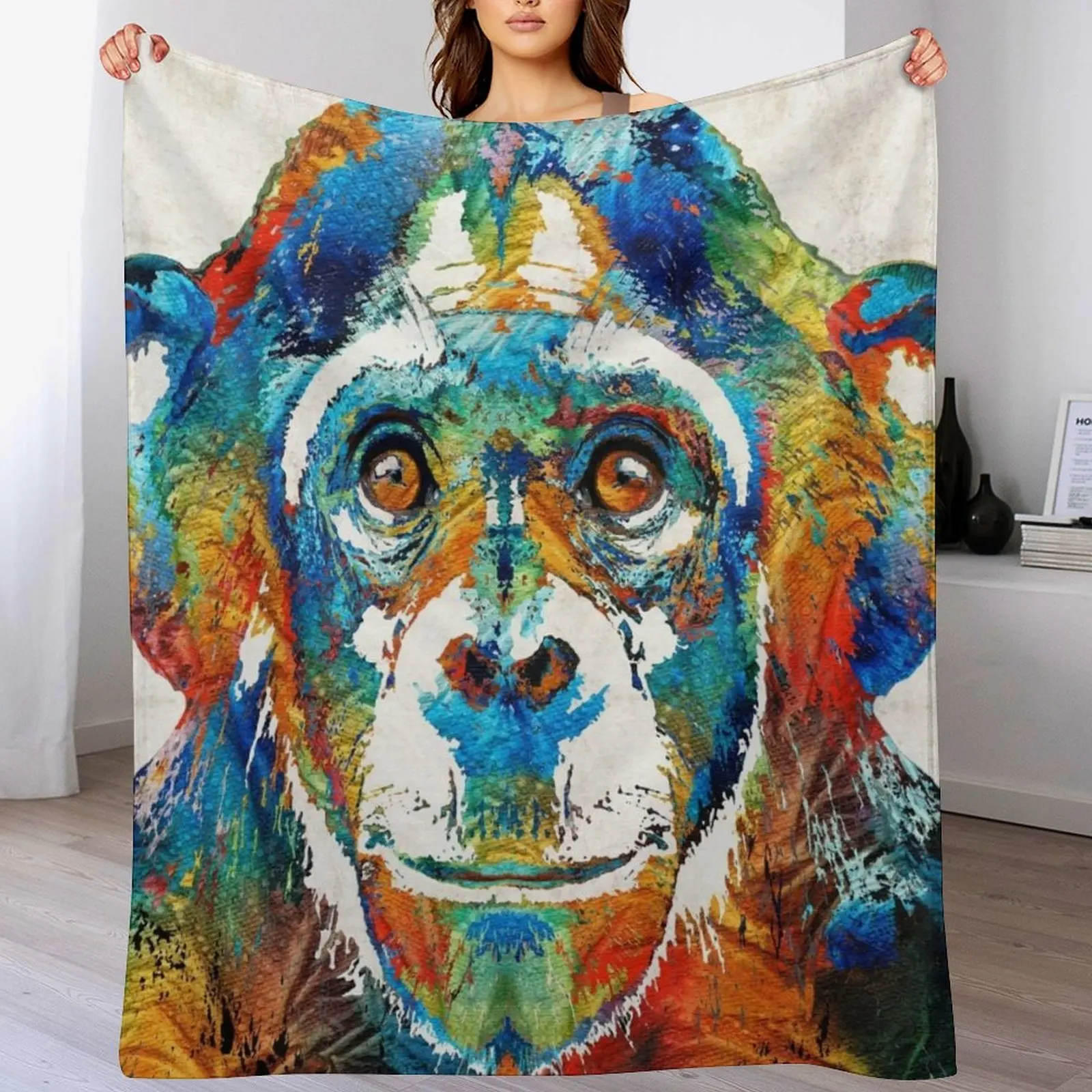 Colorful Chimp Art - Monkey Business - By Sharon Cummings Throw Blanket Softest cosplay anime Blankets