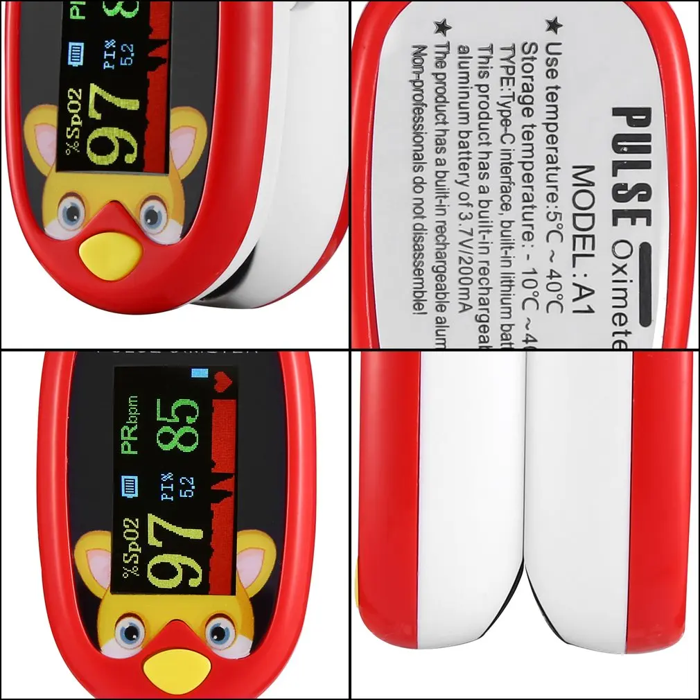 Rechargeable Child Finger Pulse Oximeter TFT Display Strap Lanyard Blood Oxygen Saturation Meter Children Kids Oximetro SPO2