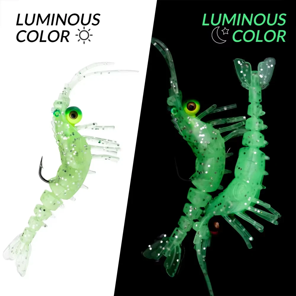 

5pcs Shrimp Soft Lures Artificial Bait 7g 8.5g 10.5g 17.5g 21g Glow Silicone Fishing Shrimp Bait With Hook Freshwater Saltwater
